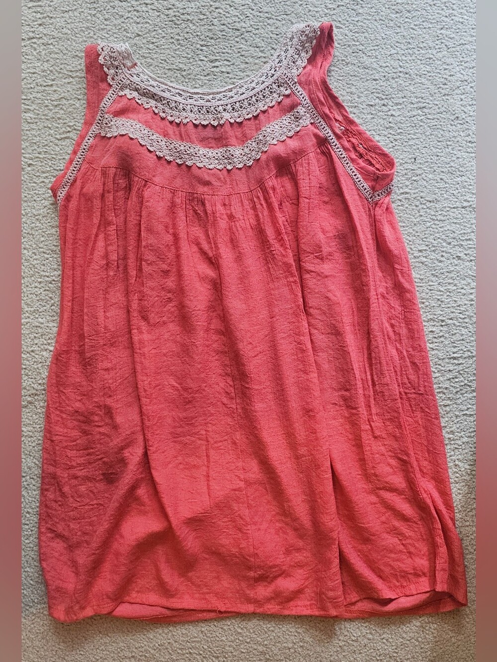 Y2K Urban Mango Coral Cotton Lace Ruffle Mini Dress / Tunic Size Large